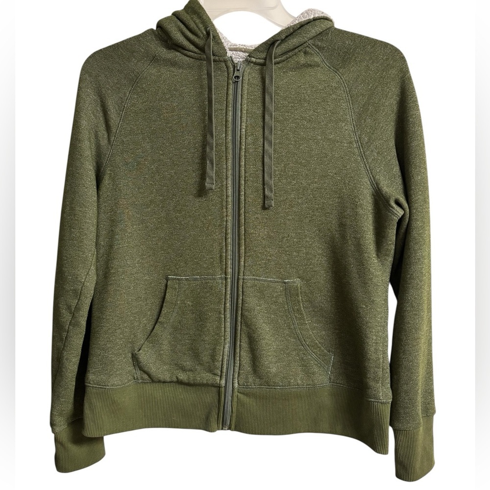 Faded Glory Olive Green Zip-Up Hoodie with Cream Sherpa